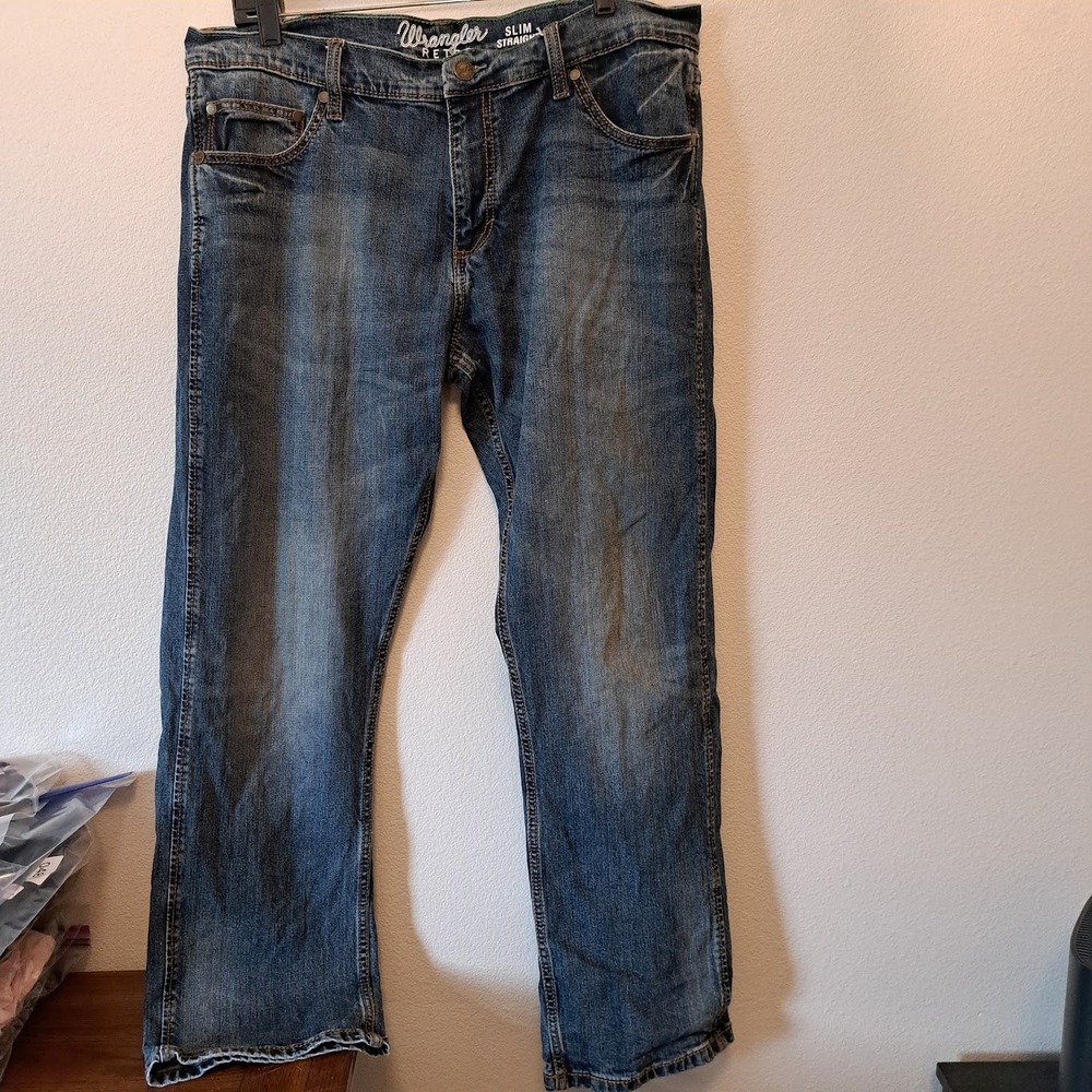 Wrangler Retro Slim Straight Mens Jeans 36x32 Blue Denim WLT88BZ Medium Wash